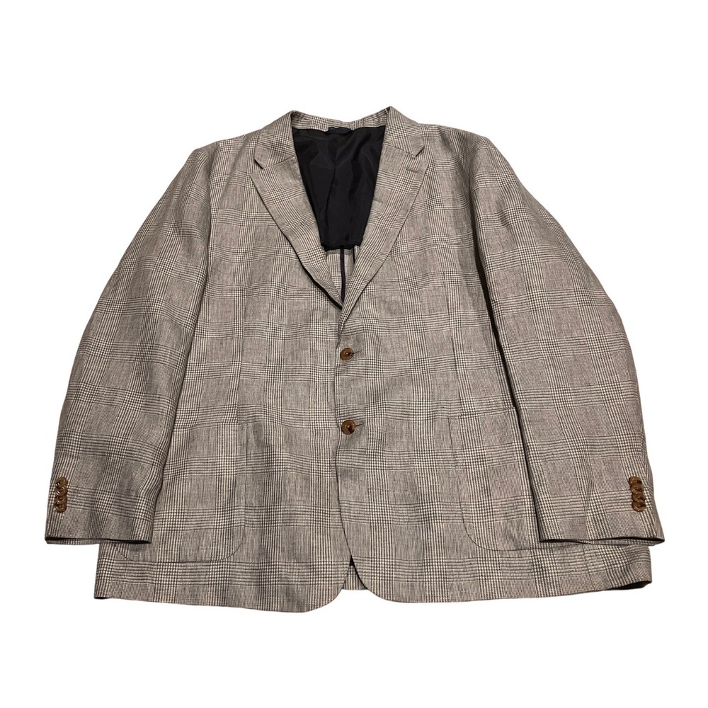 Biltmore Mens 50R Grey Glen‎ Plaid 100% Linen Unstructured Sport Coat Blazer - Picture 5 of 15